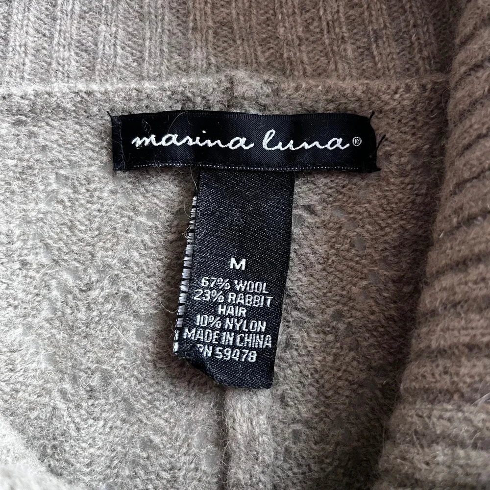 Marina Luna Wool Rabbit‎ Hair Blend Cowl Neck Sweater Tan Knit size medium